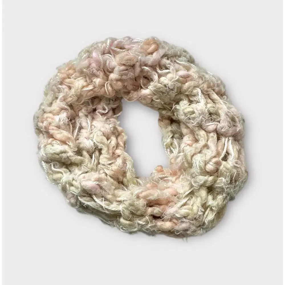 Unbranded Womens Hand Knit Infinity Scarf Loop Pink Brown White Warm Cozy Winter